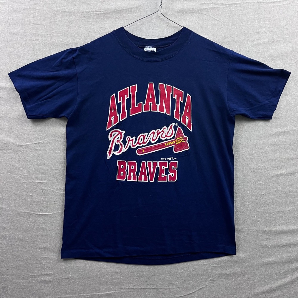Vintage 1993 Atlanta‎ Braves T Shirt Bike Navy Blue MLB Single Stitch Mens Large